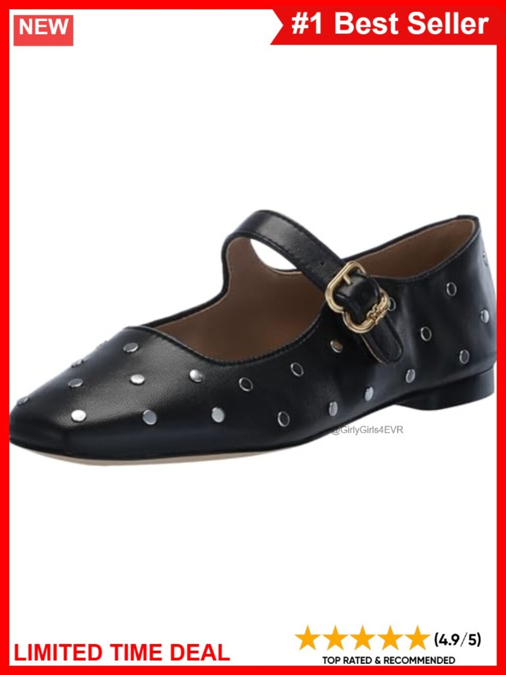 Studded Mary Jane Flats Square Toe Pull-On Casual
